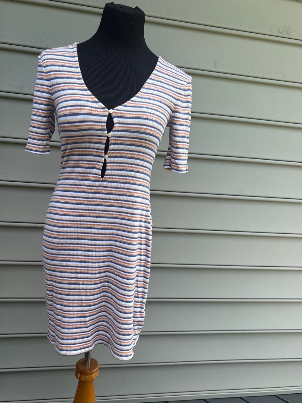 Abercrombie & Fitch Striped Henley Mini Dress in Blue and Cream